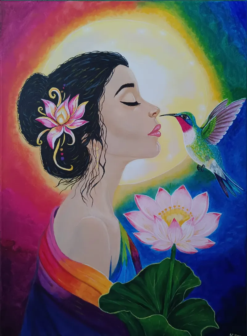 El Beso del Colibrí — Acrílico sobre lienzo